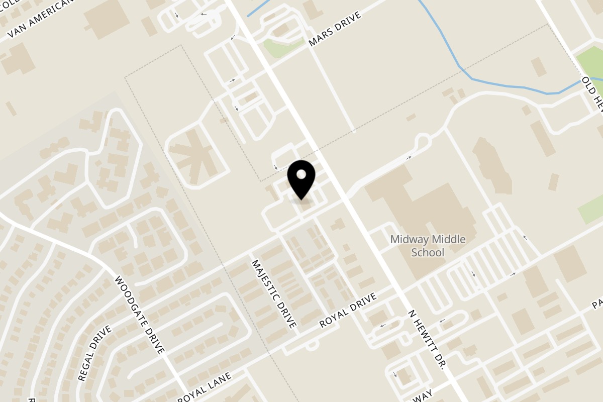 Map showing the location of Sugar Spice (Vietnamese food and Boba Tea) on 907 N Hewitt Dr in Hewitt